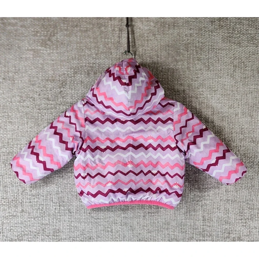 The North Face Reversible Hooded Puffer Jacket Infant 3-6mo Purple Zig-Zag Bears